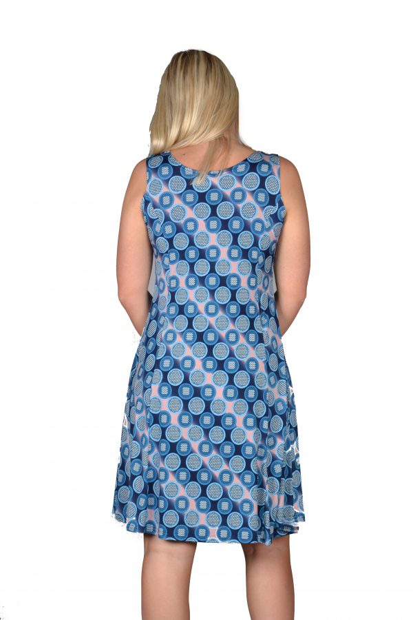 Stella Moretti jurk mouwloos Rondjes Blauw achter