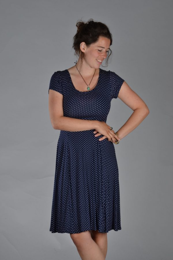 Stella Moretti jurk blauw witte stip