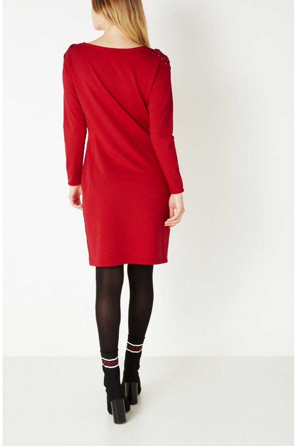 Sandwich jurk sweater met lace up schouder rood - Vegas Her jurk JippieJurk