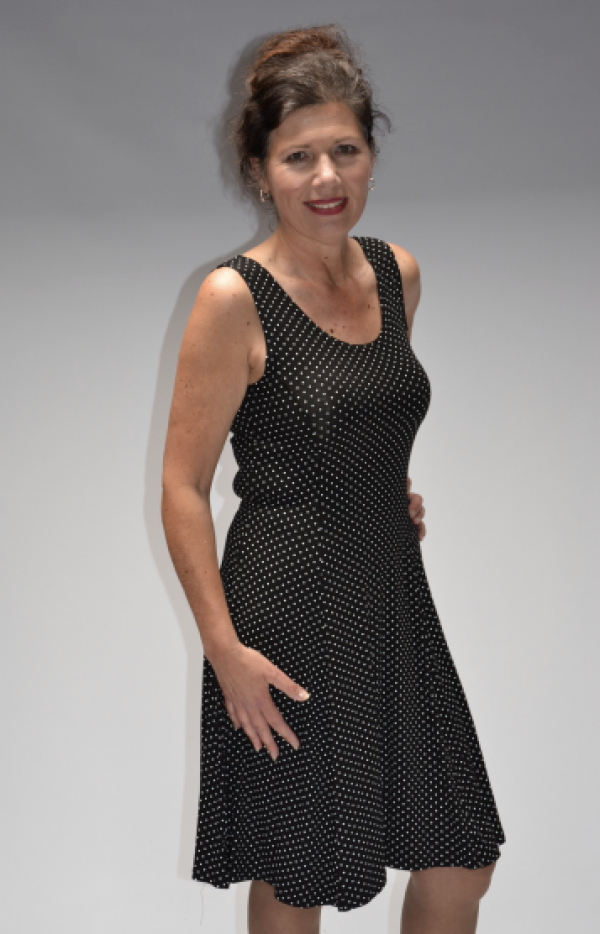 Stella Moretti jurk zwart wit stip